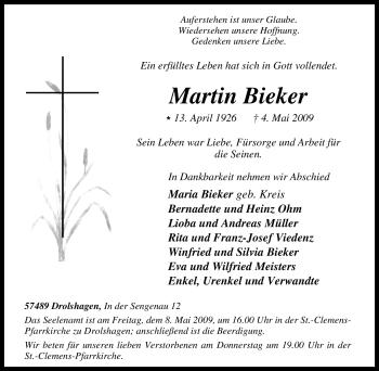 Traueranzeige von Martin Bieker von Tageszeitung