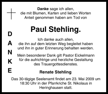 Traueranzeige von Paul Stehling von Tageszeitung