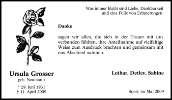 Traueranzeige von Ursula Grosser von Tageszeitung