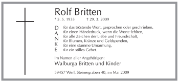 Traueranzeige von Rolf Britten von Tageszeitung