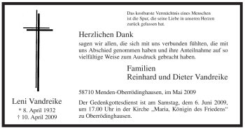 Traueranzeige von Leni Vandreike von Tageszeitung