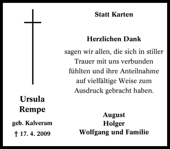Traueranzeige von Ursula Rempe von Tageszeitung