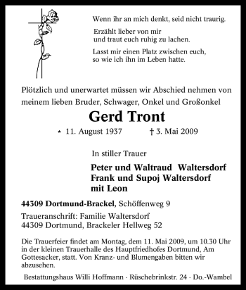 Traueranzeige von Gerd Tront von Tageszeitung