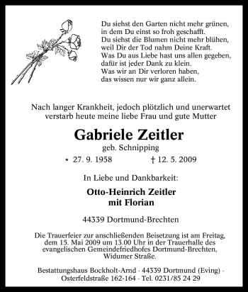 Traueranzeige von Gabriele Zeitler von Tageszeitung
