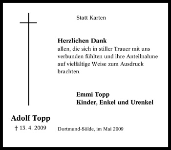 Traueranzeige von Adolf Topp von Tageszeitung