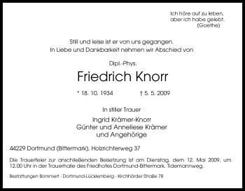 Traueranzeige von Friedrich Knorr von Tageszeitung
