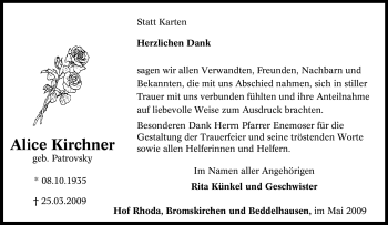 Traueranzeige von Alice Kirchner von Tageszeitung