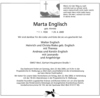 Traueranzeige von Marta Englisch von Tageszeitung