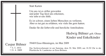 Traueranzeige von Caspar Bühner von Tageszeitung