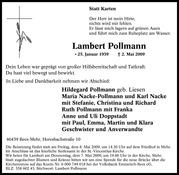 Traueranzeige von Lambert Pollmann von Tageszeitung