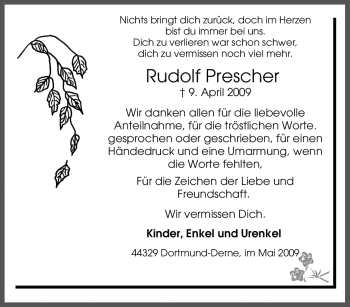 Traueranzeige von Rudolf Prescher von Tageszeitung