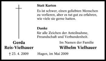 Traueranzeige von Gerda Reis-Vielhauer von Tageszeitung