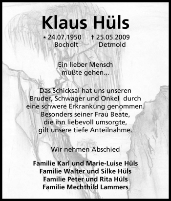 Traueranzeige von Klaus Hüls von Tageszeitung