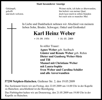 Traueranzeige von Karl Heinz Weber von Tageszeitung