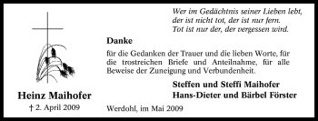 Traueranzeige von Heinz Maihofer von Tageszeitung