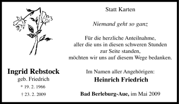 Traueranzeige von Ingrid Rebstock von Tageszeitung