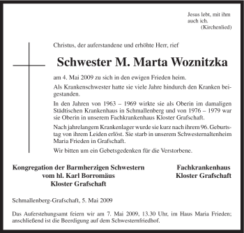 Traueranzeige von M. Marta Woznitzka von Tageszeitung