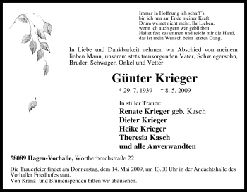 Traueranzeige von Günter Krieger von Tageszeitung