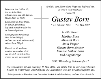 Traueranzeige von Gustav Born von Tageszeitung