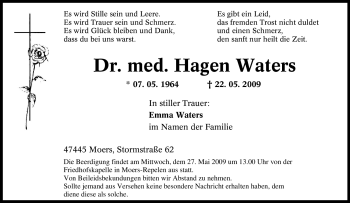 Traueranzeige von Hagen Waters von Tageszeitung