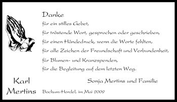 Traueranzeige von Karl Mertins von Tageszeitung
