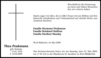 Traueranzeige von Thea Peukmann von Tageszeitung