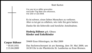 Traueranzeige von Caspar Bühner von Tageszeitung