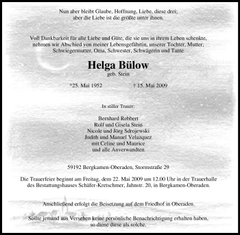Traueranzeige von Helga Bülow von Tageszeitung