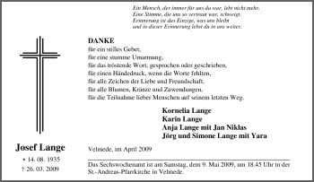 Traueranzeige von Josef Lange von Tageszeitung