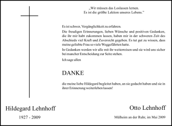 Traueranzeige von Hildegard Lehnhoff von Tageszeitung