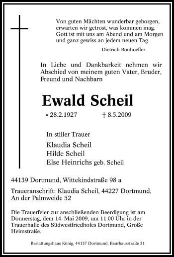 Traueranzeige von Ewald Scheil von Tageszeitung