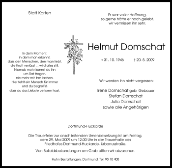 Traueranzeige von Helmut Domschat von Tageszeitung