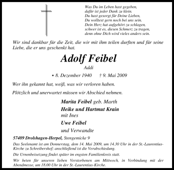 Traueranzeige von Adolf Feibel von Tageszeitung