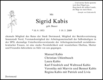 Traueranzeige von Sigrid Kabis von Tageszeitung