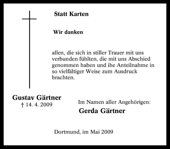 Traueranzeige von Gustav Gärtner von Tageszeitung