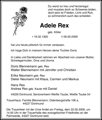 Traueranzeige von Adele Rex von Tageszeitung