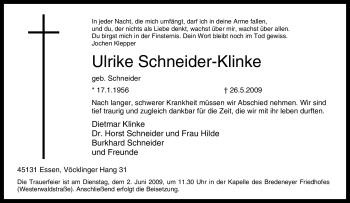 Traueranzeige von Ulrike Schneider-Klinke von Tageszeitung