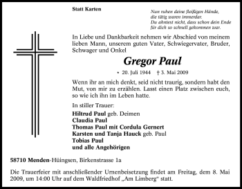 Traueranzeige von Gregor Paul von Tageszeitung