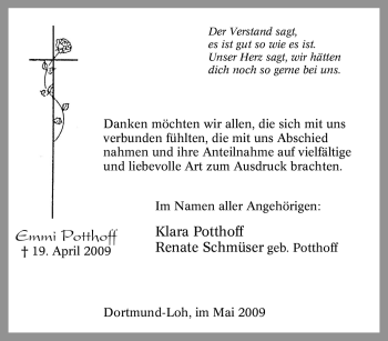 Traueranzeige von Emmi Potthoff von Tageszeitung