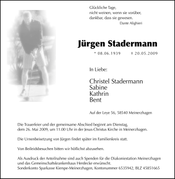 Traueranzeige von Jürgen Stadermann von Tageszeitung
