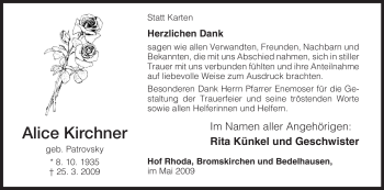 Traueranzeige von Alice Kirchner von Tageszeitung
