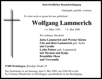 Traueranzeige von Wolfgang Lammerich von Tageszeitung