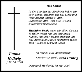 Traueranzeige von Emma Hellwig von Tageszeitung