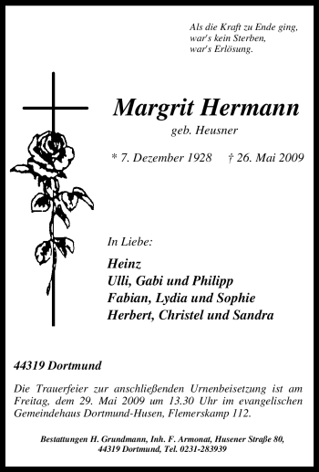 Traueranzeige von Margrit Hermann von Tageszeitung