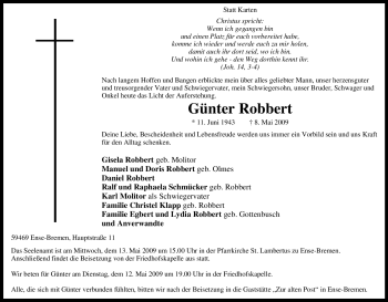Traueranzeige von Günter Robbert von Tageszeitung