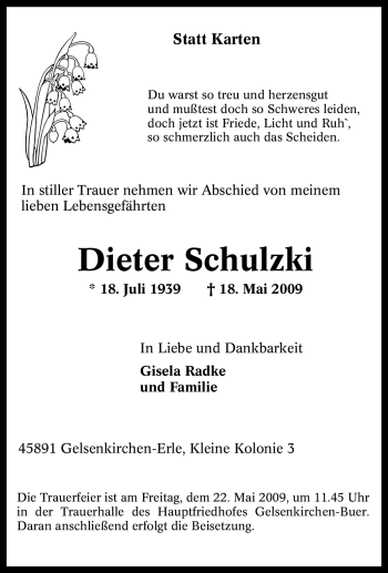Traueranzeige von Dieter Schulzki von Tageszeitung