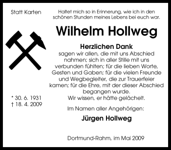 Traueranzeige von Wilhelm Hollweg von Tageszeitung