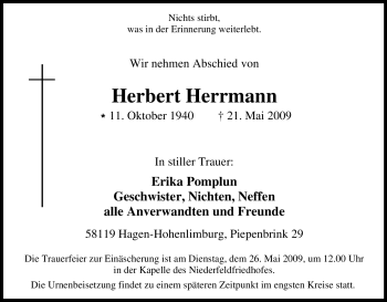 Traueranzeige von Herbert Herrmann von Tageszeitung