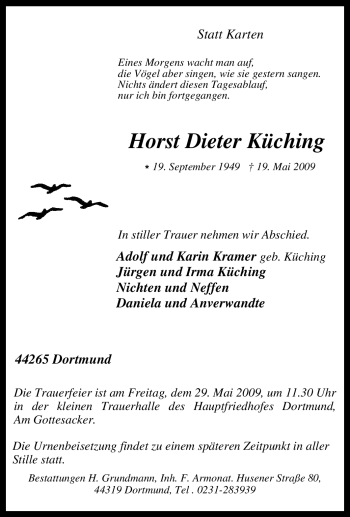 Traueranzeige von Horst Dieter Küching von Tageszeitung