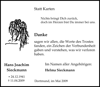 Traueranzeige von Hans Joachim Sieckmann von Tageszeitung